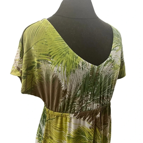 Tori Richard Honolulu Green Tropical Print V Neck Jersey Dress Small - Picture 2 of 9